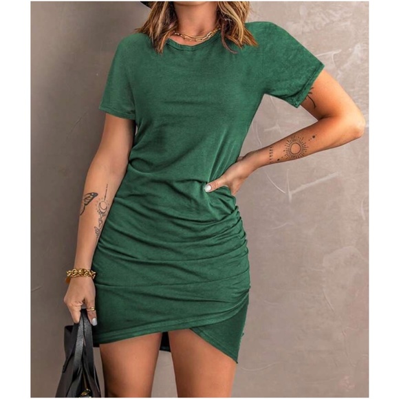 045 Solid Short Sleeve Mini Dress - Picture 4 of 6